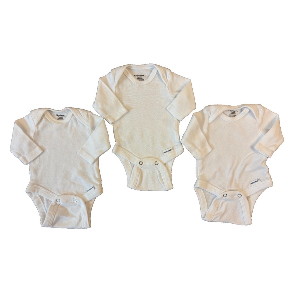 Gerber Baby Preemie Onesies White Bodysuits Long Sleeved Clothes Boy Girl Lot